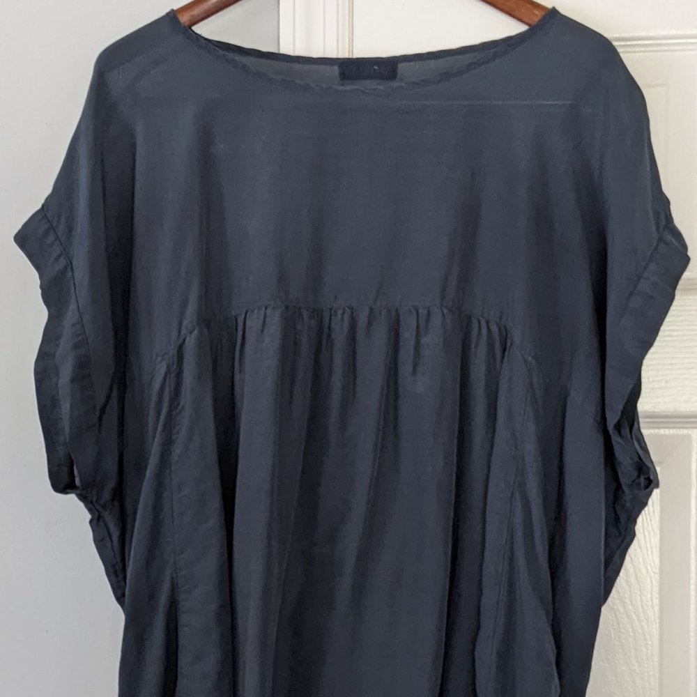 CP SHADES S Boxy Silk Poncho Top Midnight Blue Ink TUNIC w/ ANTHROPOLOGIE